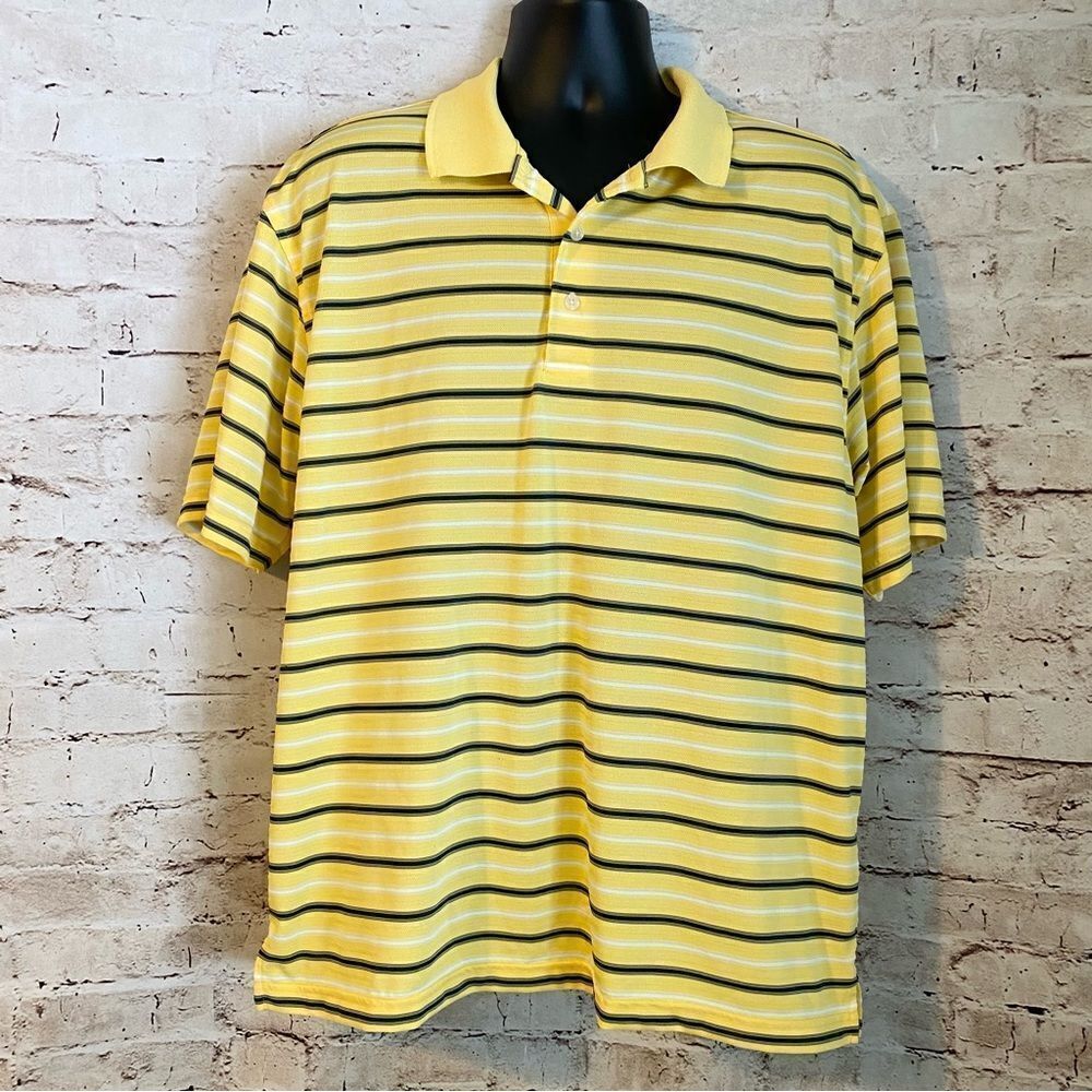 PGA Tour Yellow Striped Golf Polo Shirt Breathable Men’s Size XL